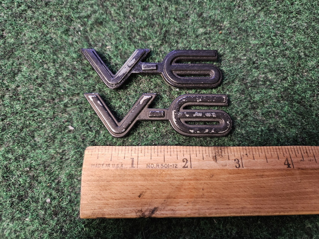(2) OEM V-6 V6 Black Plastic 3" Emblem Badge Logo Nameplate Name Plate  4M9