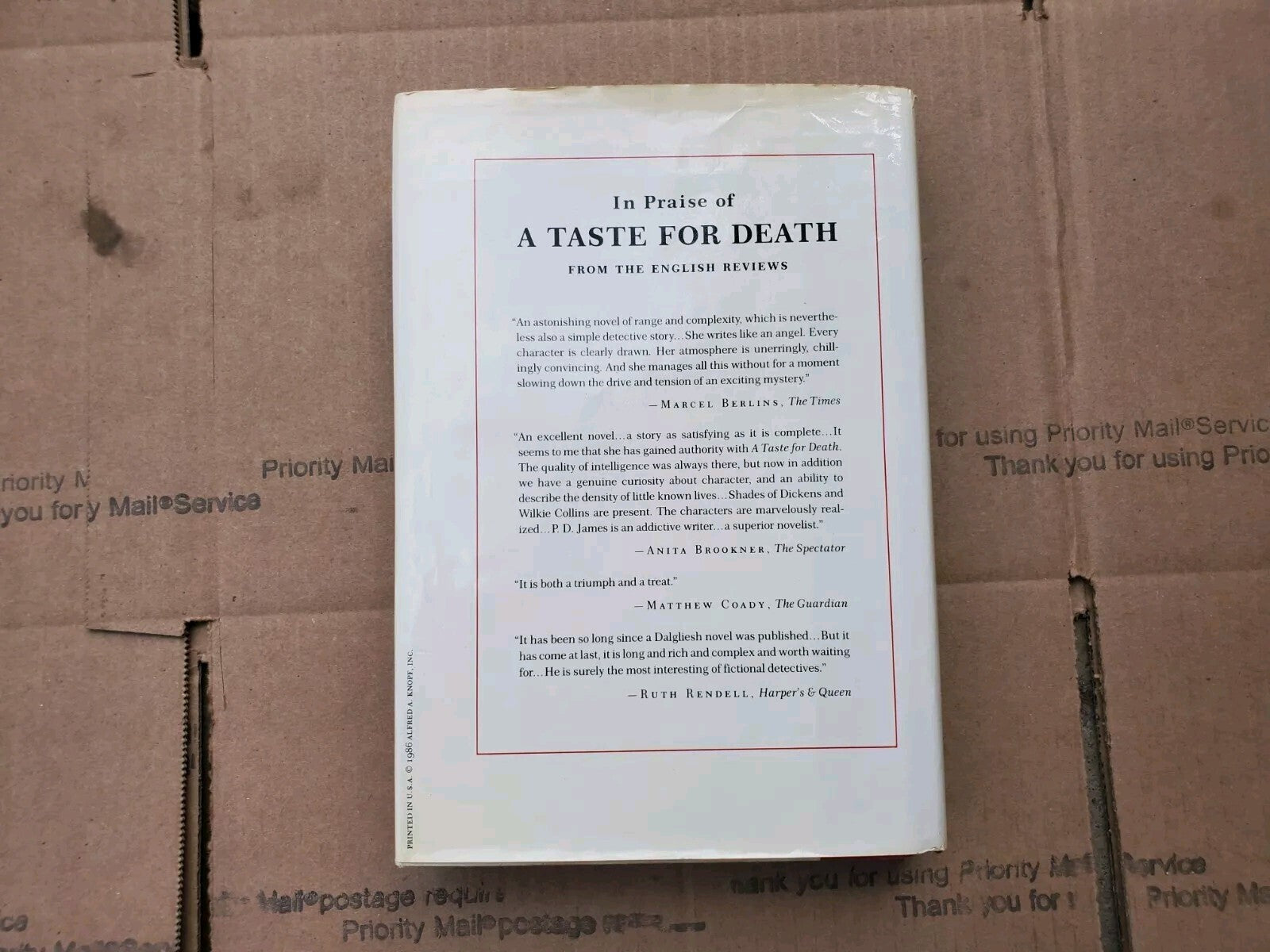 PD James A Taste For Death - First American Edition 1st 1986 Hardcover Book B7
