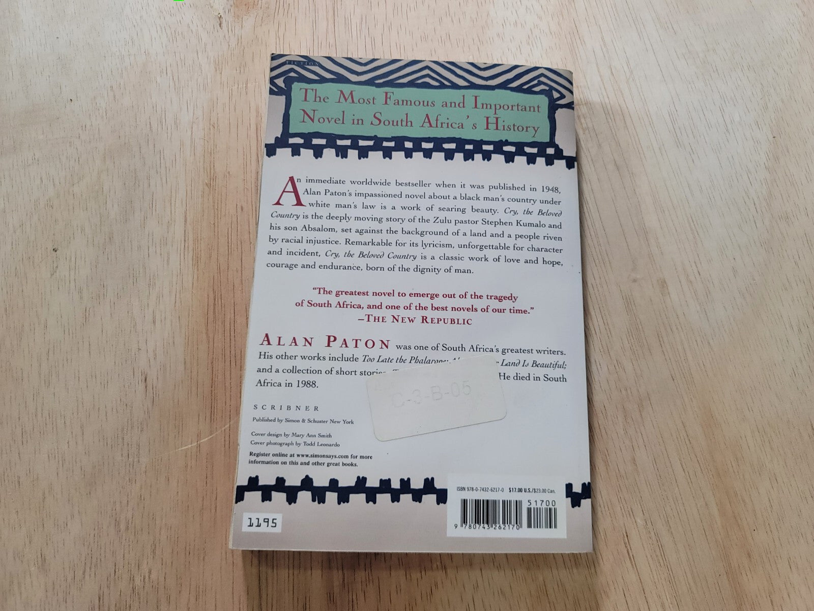 2 Of The Same Book Cry, the Beloved Country Alan Paton, paperback B12