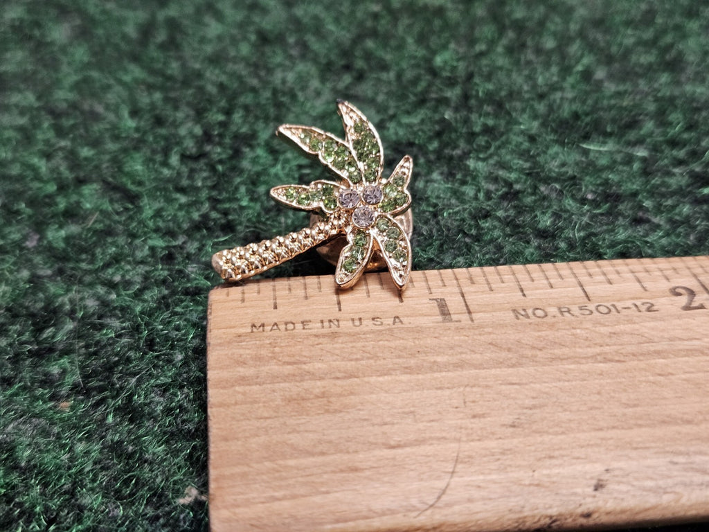 Gemstone Palm Tree Gold Tone Lapel Pin Brooch Button