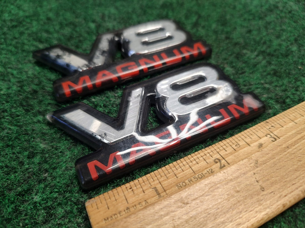 (2) 94 95 96 97 98 99 00 01 DODGE RAM V8 MAGNUM SIDE EMBLEM LOGO BADGE SIGN 4S9