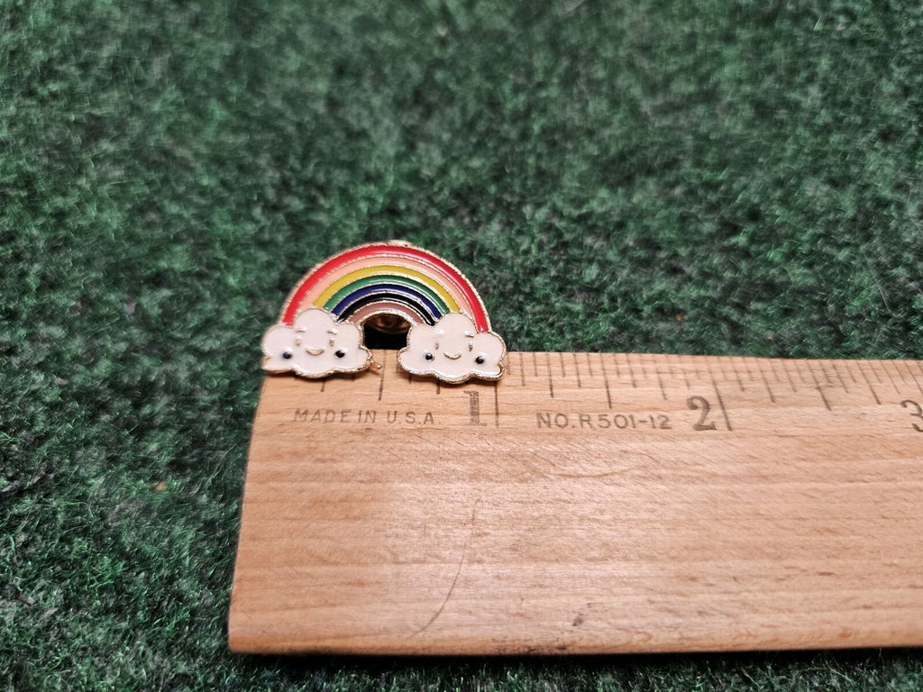 Rainbow With Smile Face Clouds Lapel Pin Brooch Snap On