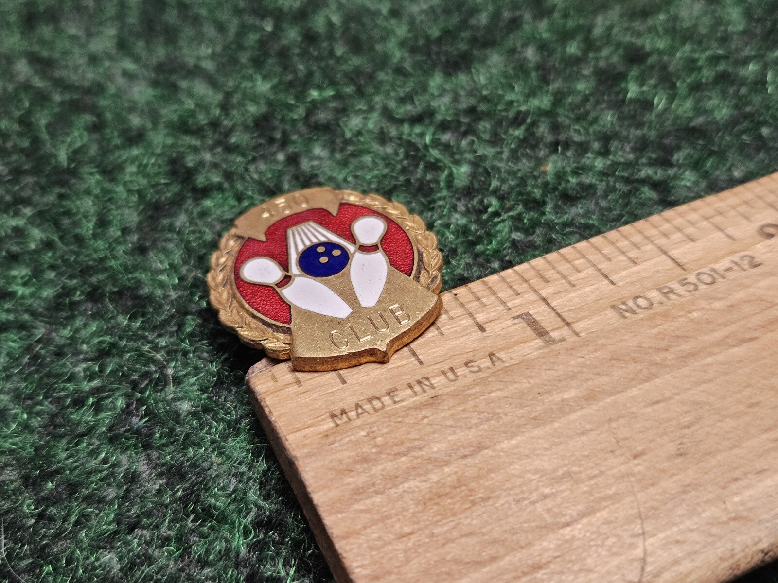 450 Club Bowling Ball and Pins Gold Tone Vintage Lapel Pin