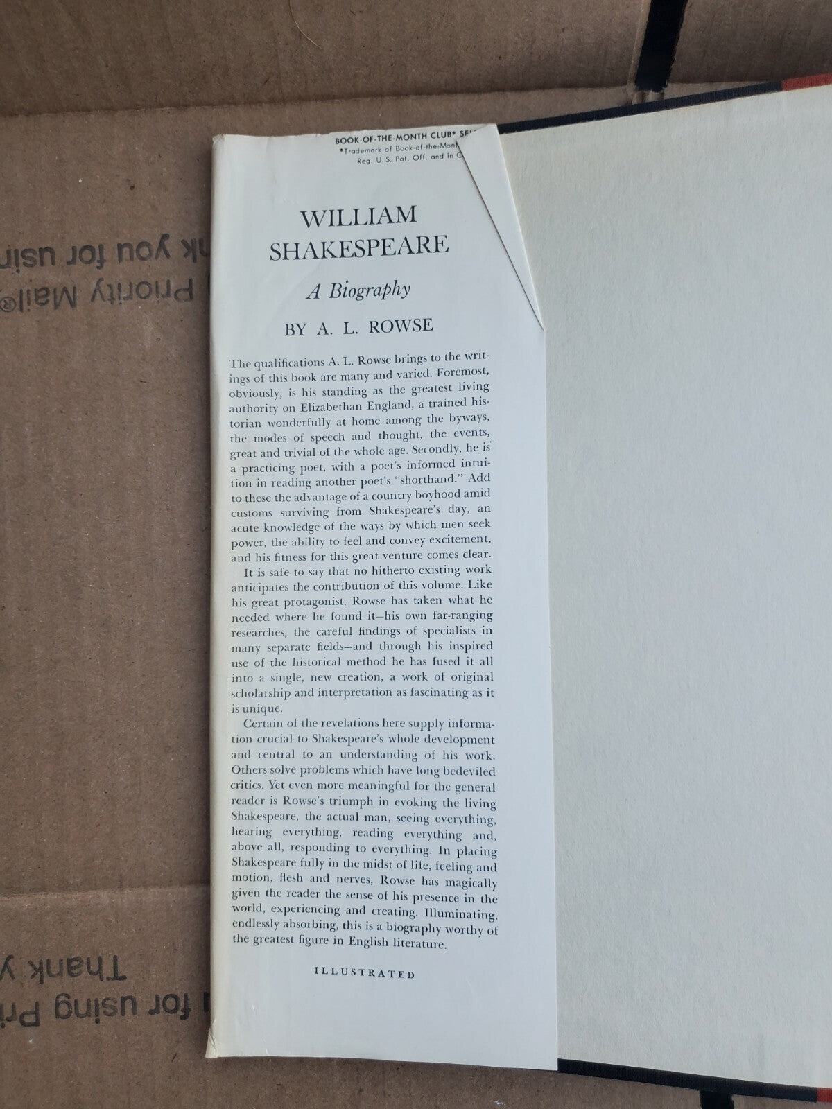 William Shakespeare A Biography By A. L. Rowse 1963 1st Edition Hardcover B9