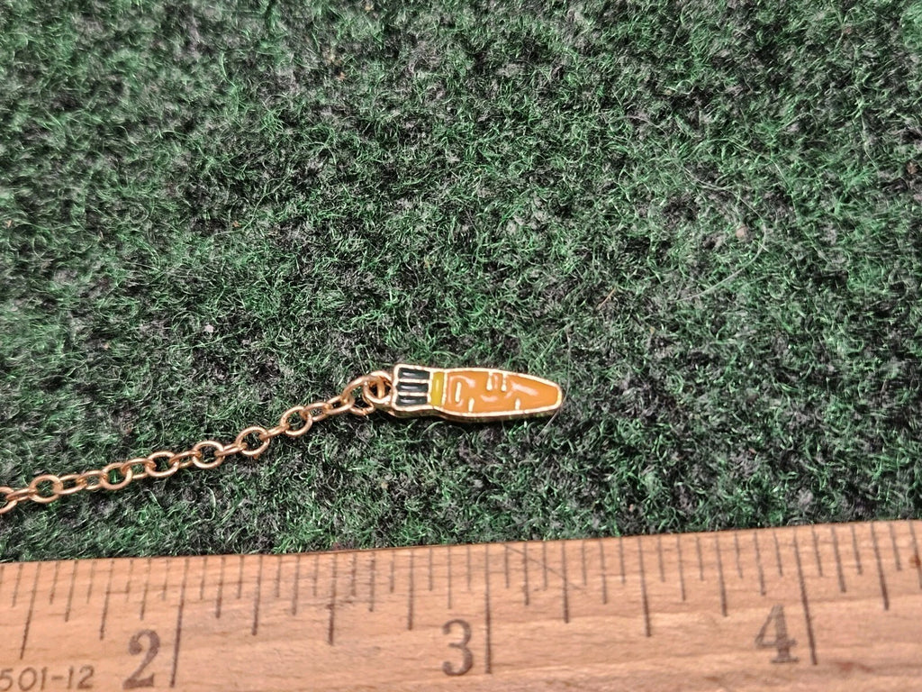 Bunny Rabbit and Dangling Carrot Charm Lapel Pin Attached with Chain
