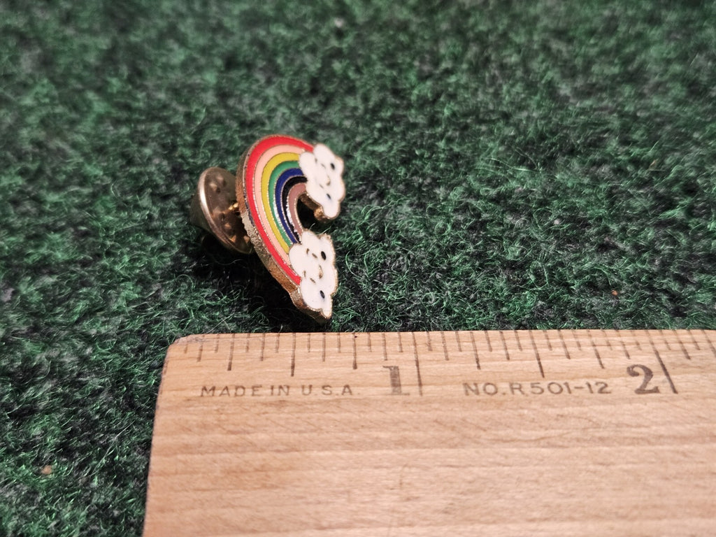Rainbow With Smile Face Clouds Lapel Pin Brooch Snap On