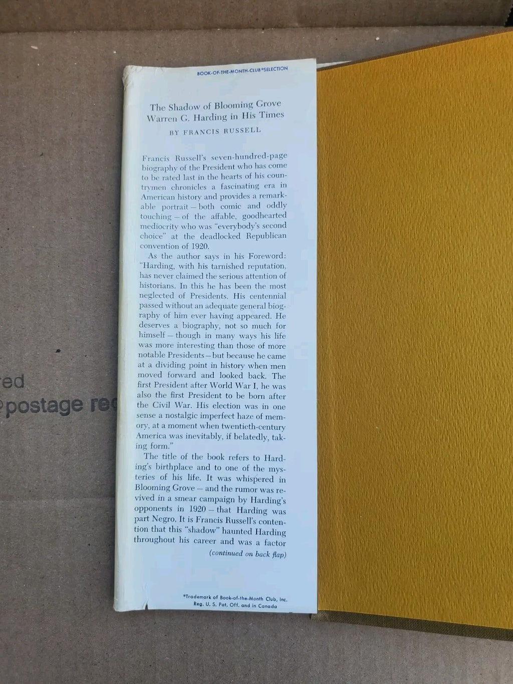 The SHADOW of BLOOMING GROVE: Warren G. Harding by Francis Russell (1968 HC  B8