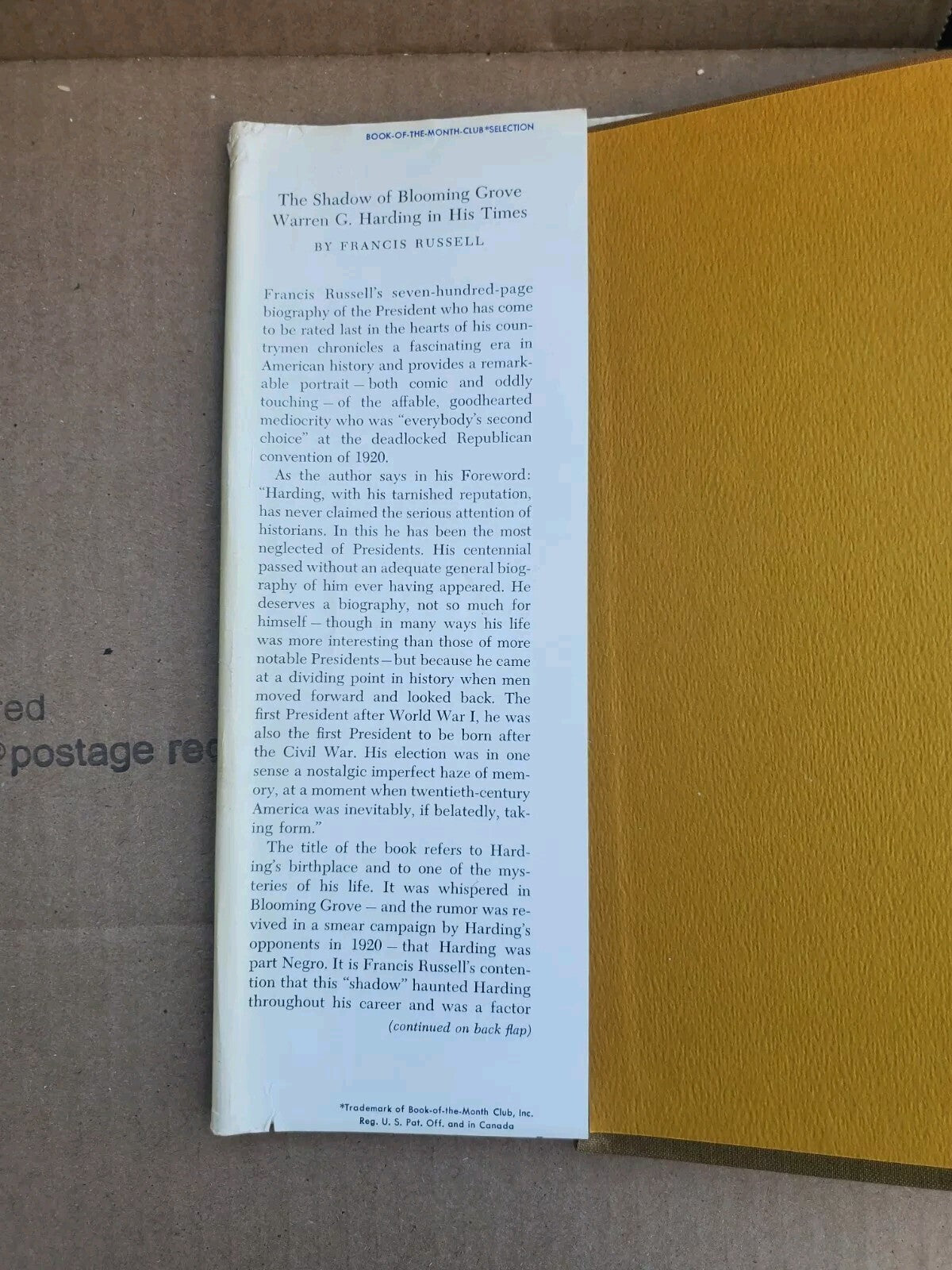 The SHADOW of BLOOMING GROVE: Warren G. Harding by Francis Russell (1968 HC  B8