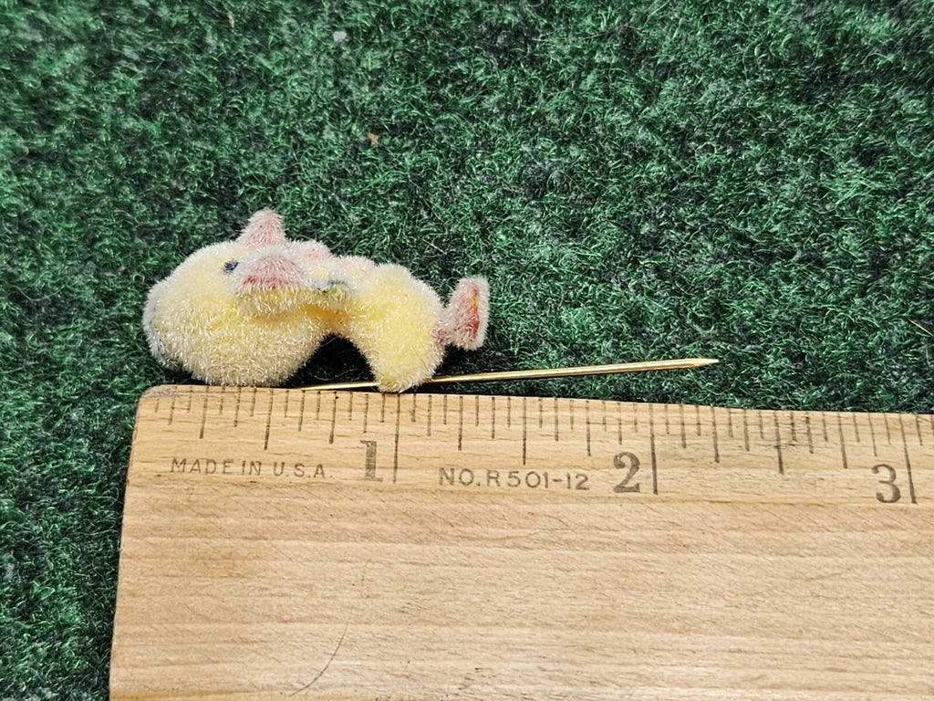 Vintage Flocked Duck Chick Stick Pin Brooch Miniature Jewelry Easter 2.25”