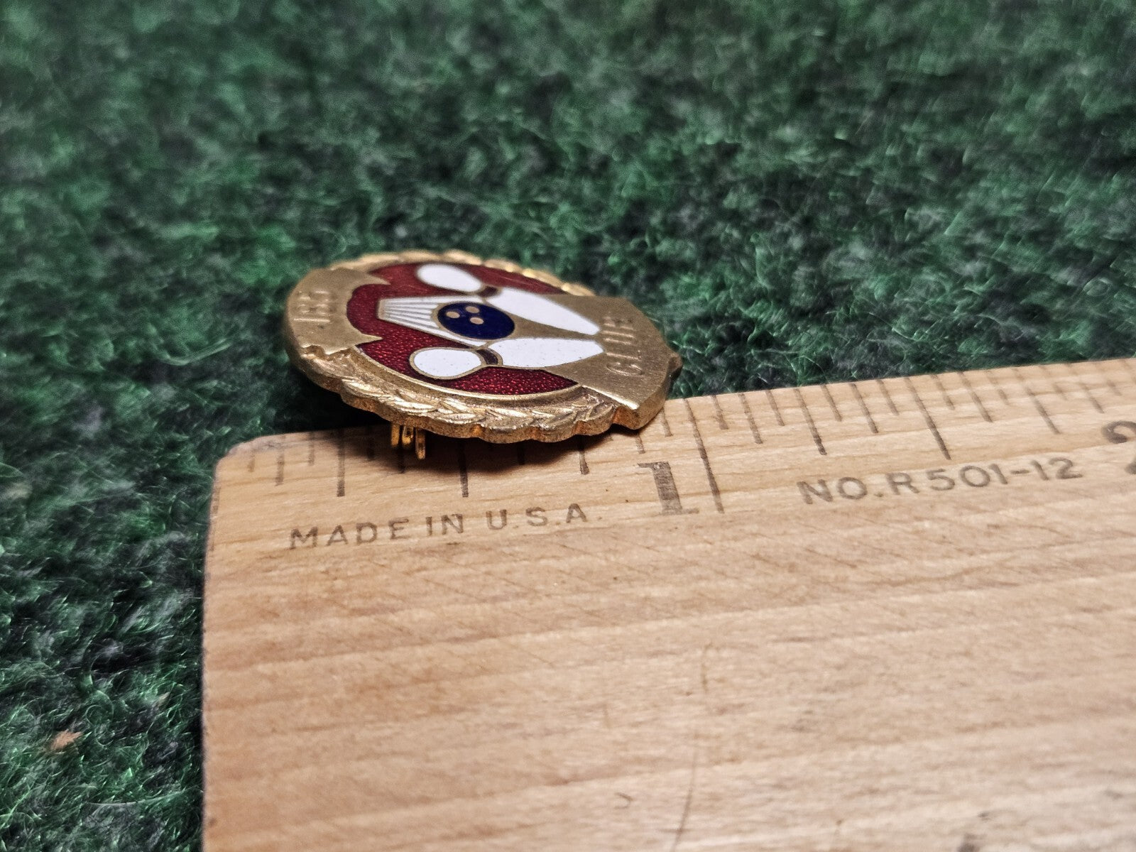 185 Club Bowling Ball and Pins Gold Tone Vintage Lapel Pin