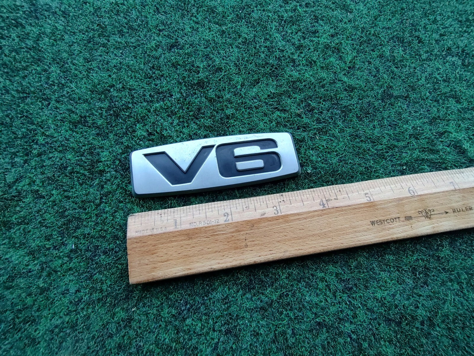 V6 Silver 3.75" Emblem Badge Logo Nameplate Name Plate OEM 5S3