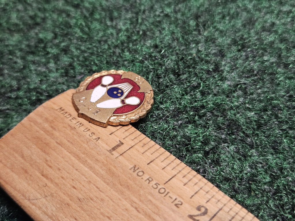 185 Club Bowling Ball and Pins Gold Tone Vintage Lapel Pin