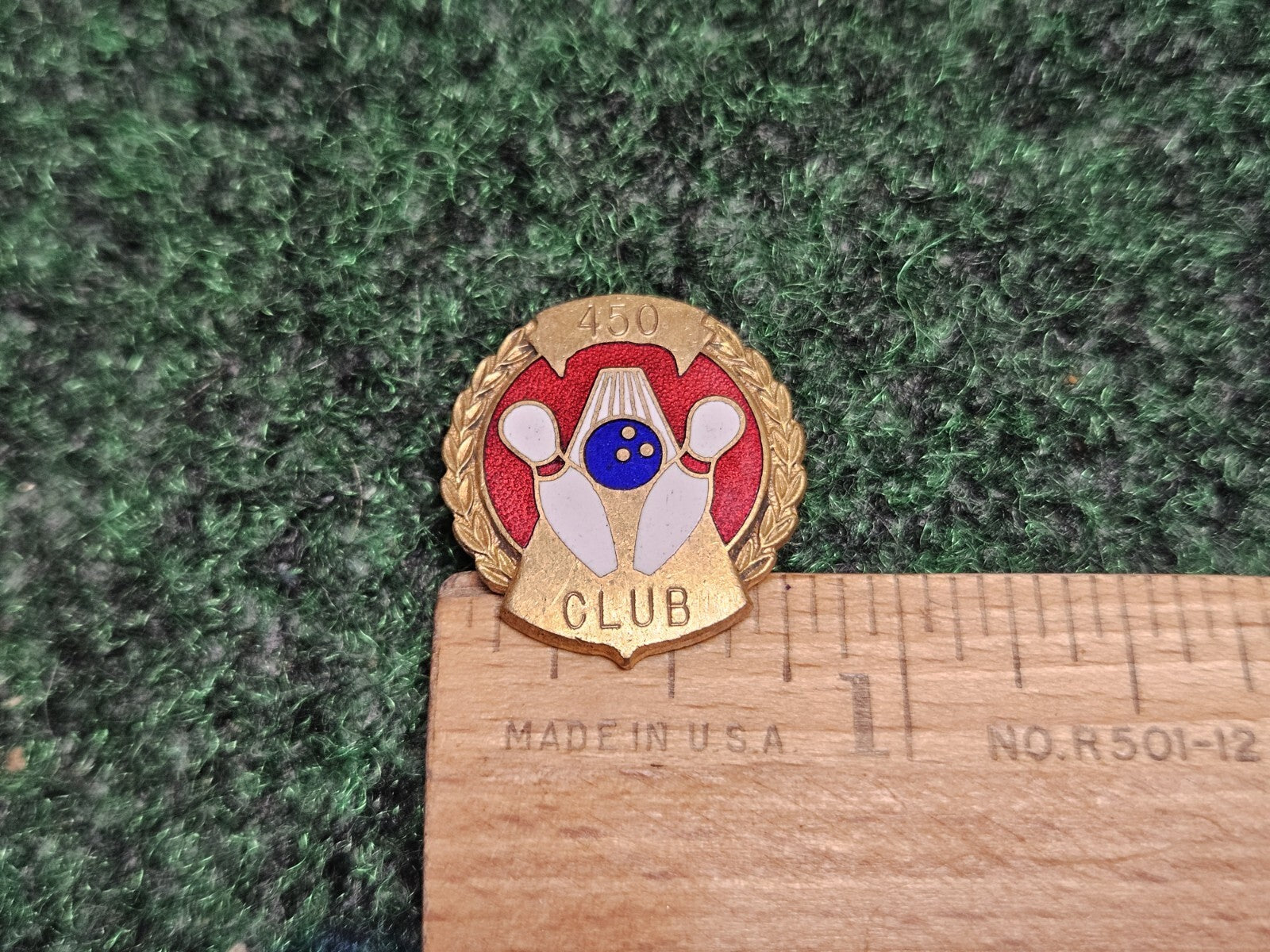 450 Club Bowling Ball and Pins Gold Tone Vintage Lapel Pin