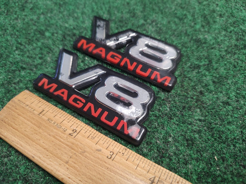 (2) 94 95 96 97 98 99 00 01 DODGE RAM V8 MAGNUM SIDE EMBLEM LOGO BADGE SIGN 4S9
