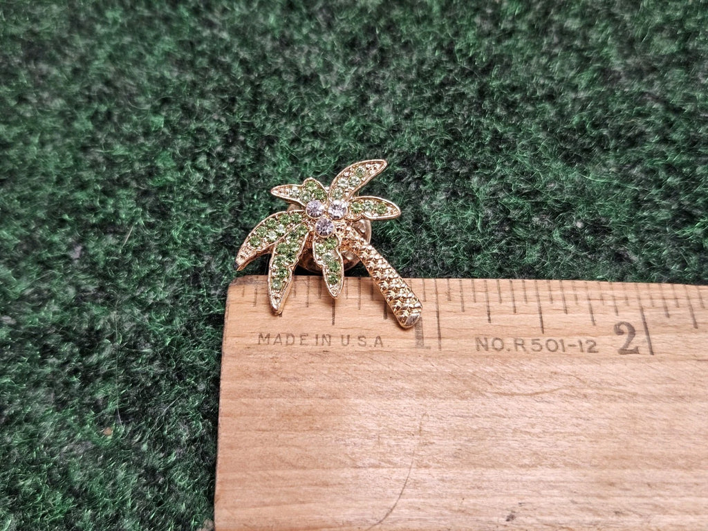 Gemstone Palm Tree Gold Tone Lapel Pin Brooch Button