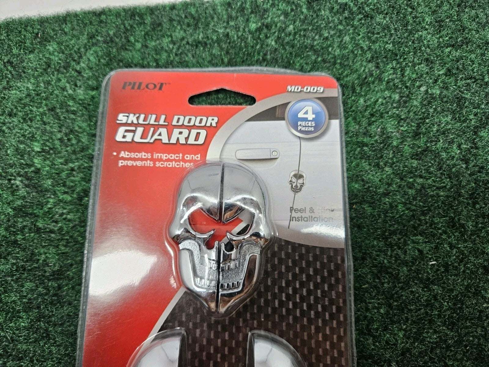 Chrome Skull Door Guard MD-009 PILOT Peel & Stick Installation 4 pcs 7S9