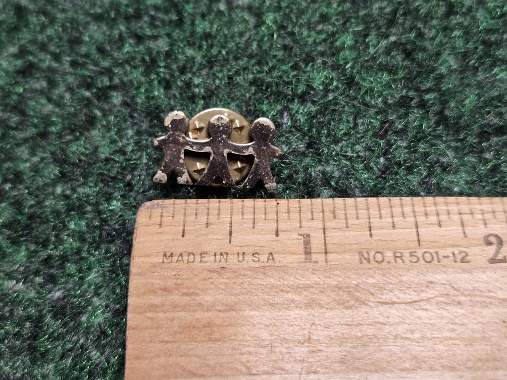 Vintage United Way Three Children Holding Hands Lapel Pin / Gold Tone