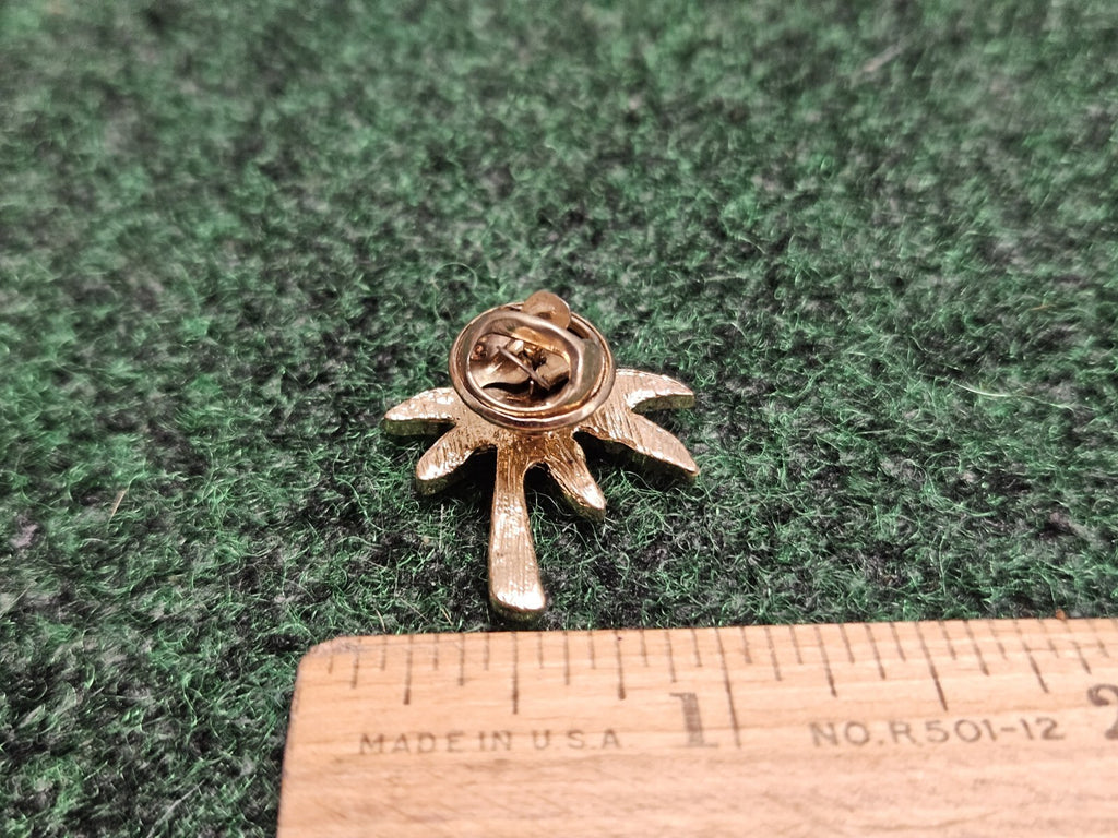 Gemstone Palm Tree Gold Tone Lapel Pin Brooch Button