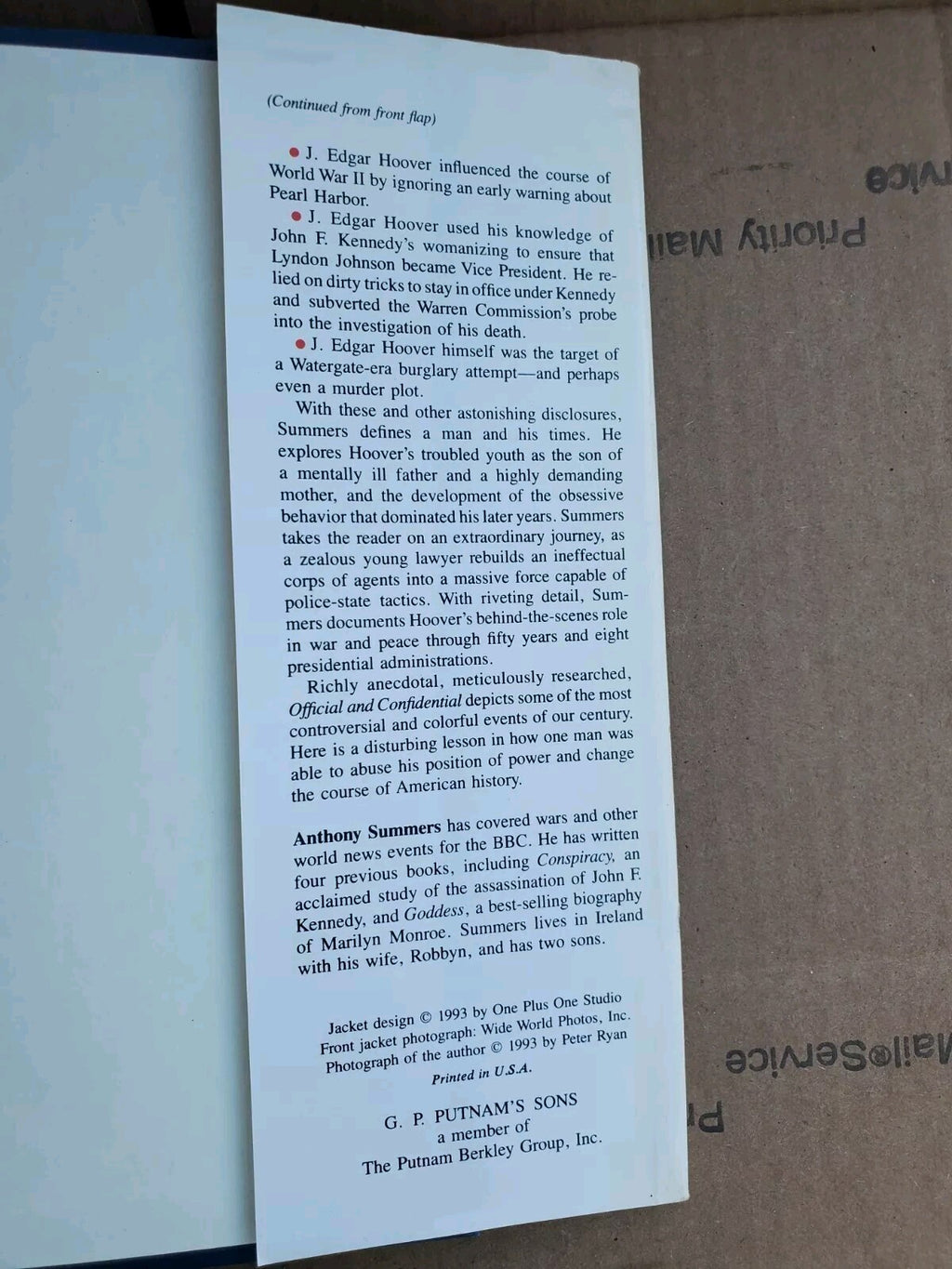 Official and Confidential The Secret Life of J Edgar Hoover by Anthony Summer B2
