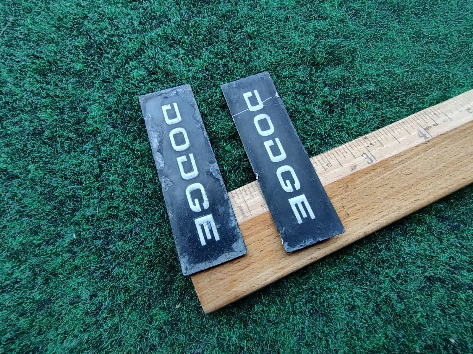 (2) Vintage Dodge OEM Front Rear Emblem Badge Logo Name Plate 5S3