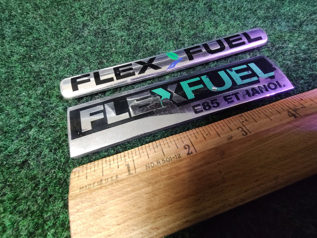 (2) Rear Gate Chrome Flex Fuel Emblem Badge Logo Leaf Name Plate 7L1