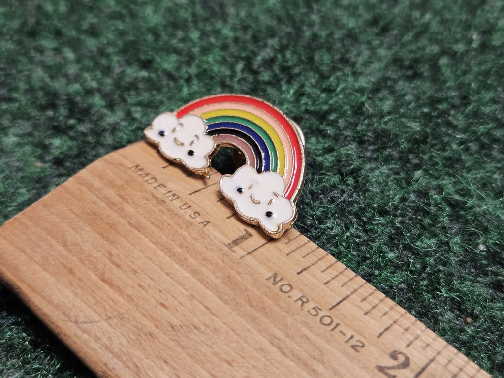 Rainbow With Smile Face Clouds Lapel Pin Brooch Snap On