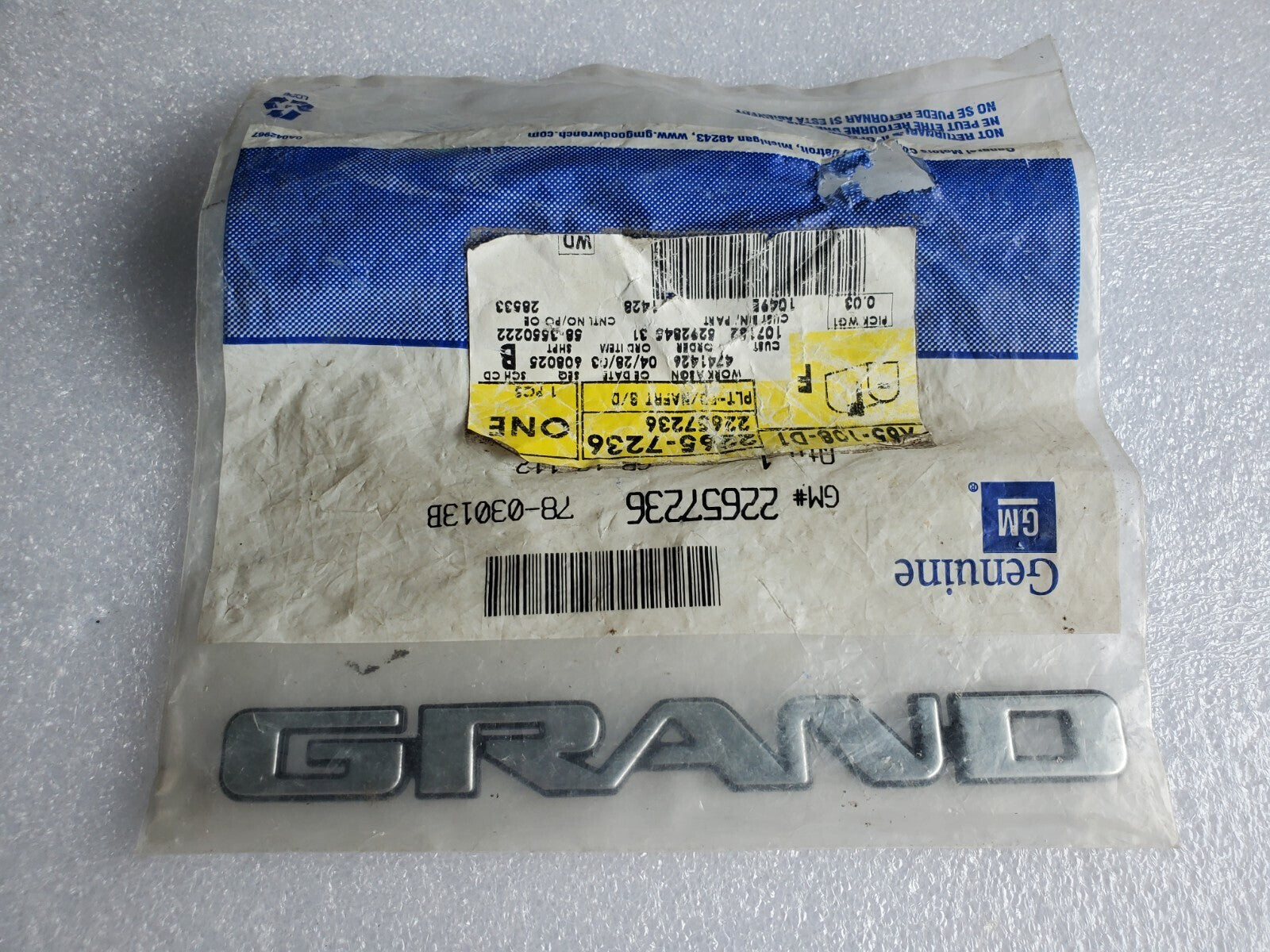 1999 - 2005 PONTIAC "GRAND" AM NAME EMBLEM BADGE NAMEPLATE - 22657236 2L3