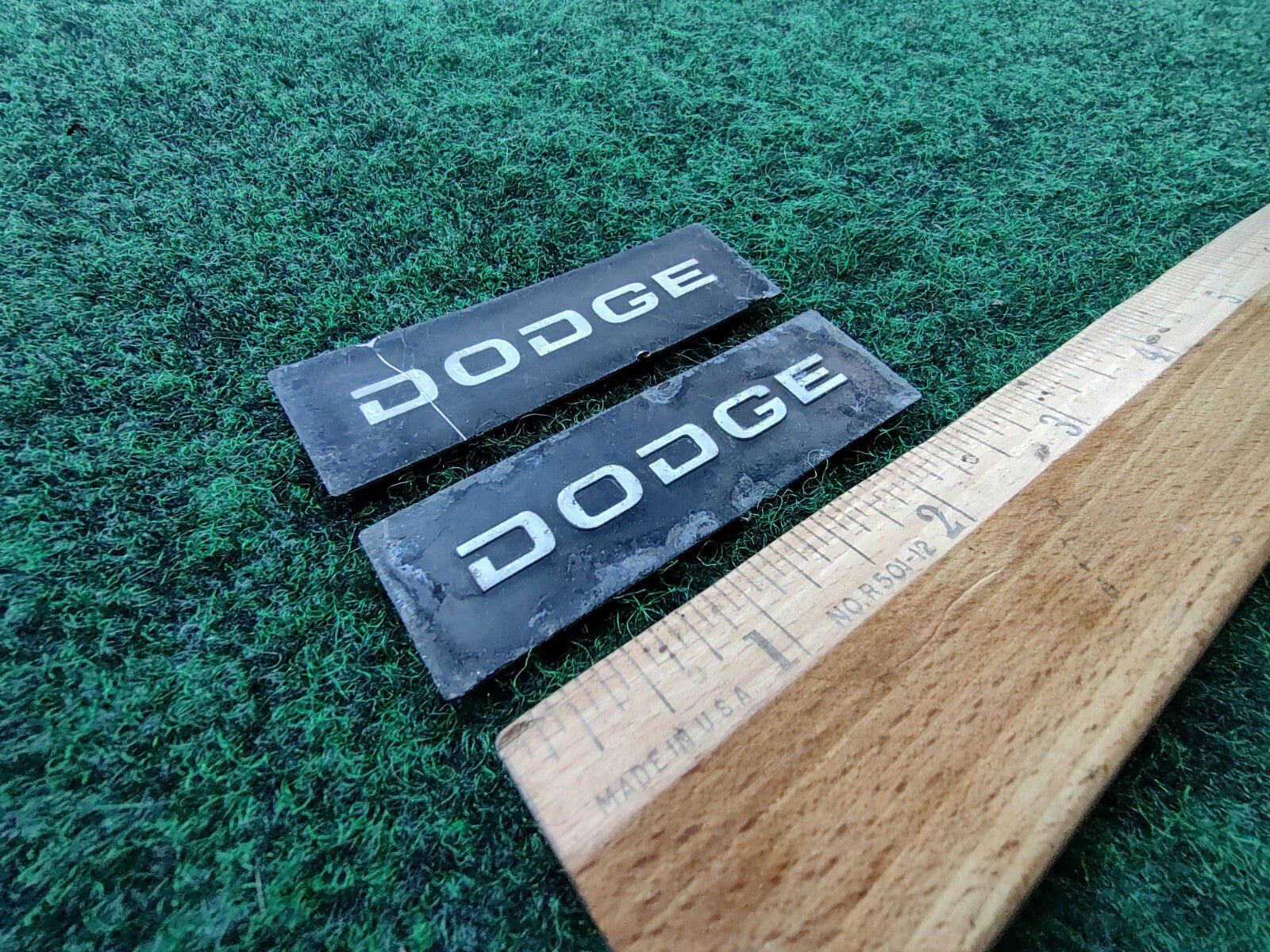(2) Vintage Dodge OEM Front Rear Emblem Badge Logo Name Plate 5S3