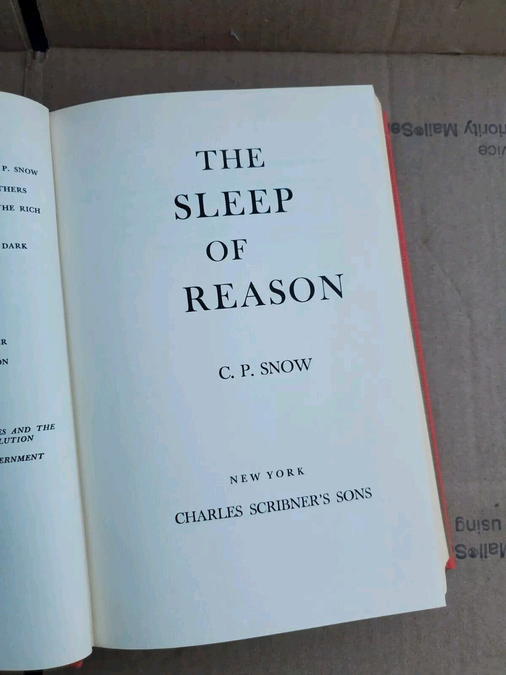 The Sleep of Reason by C.P. Snow 1968 Hardcover B2