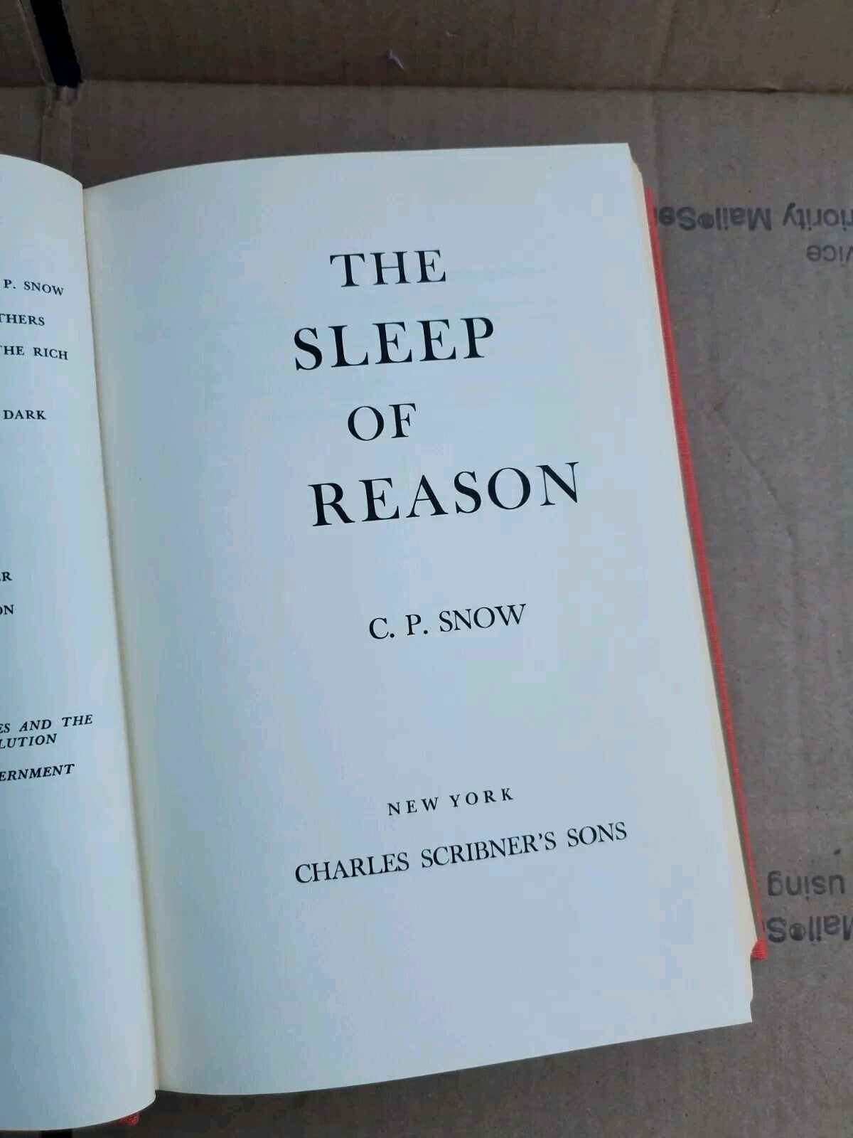 The Sleep of Reason by C.P. Snow 1968 Hardcover B2