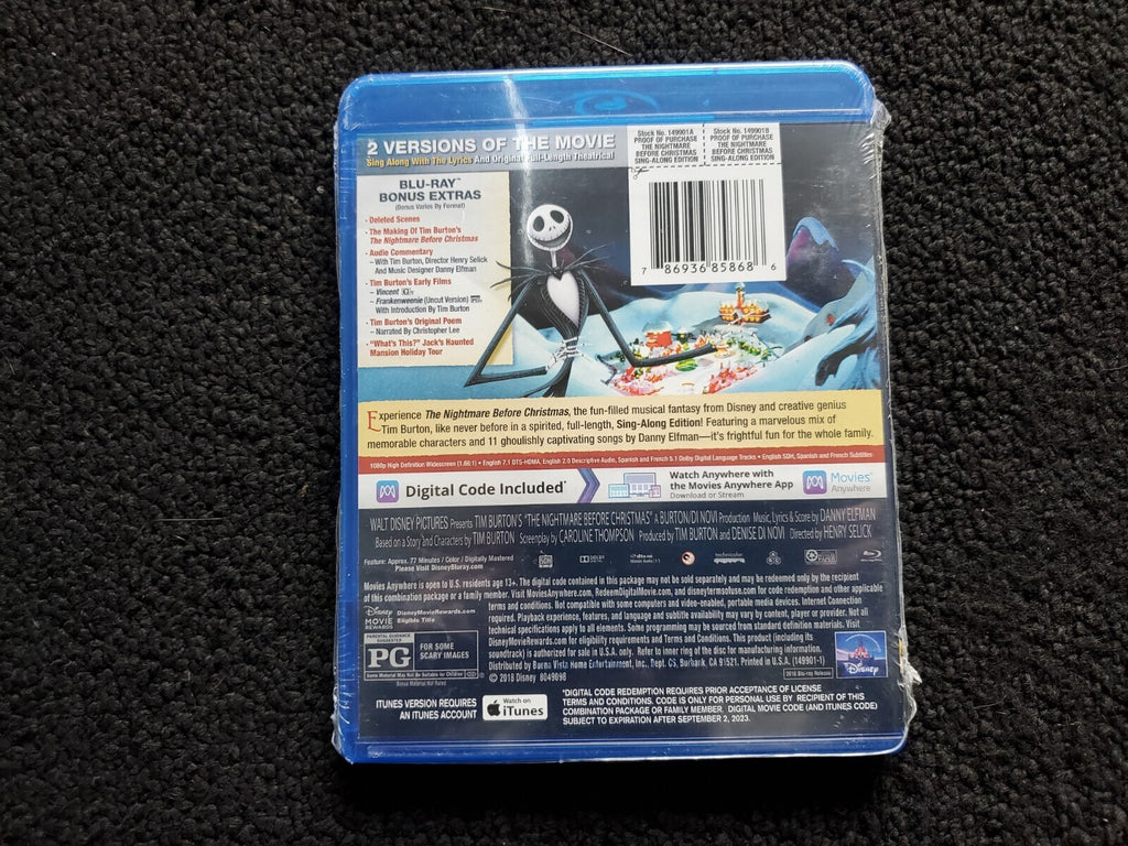 The Nightmare Before Christmas Sing Along Edition Blu-Ray DVD Disney New Sealed