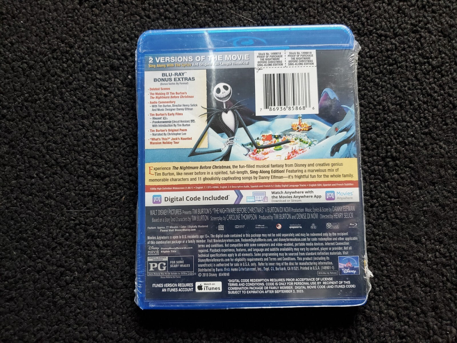 The Nightmare Before Christmas Sing Along Edition Blu-Ray DVD Disney New Sealed