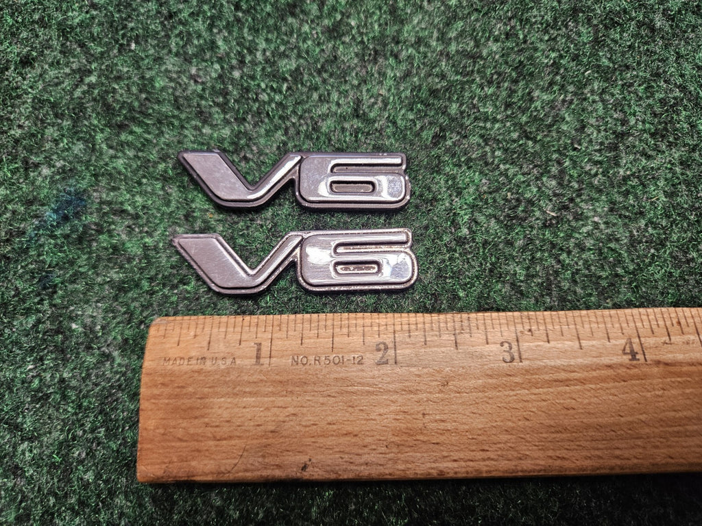 2 Pontiac OEM V6 Chrome Black Plastic Emblem Badge Logo Nameplate Name Plate 5M8