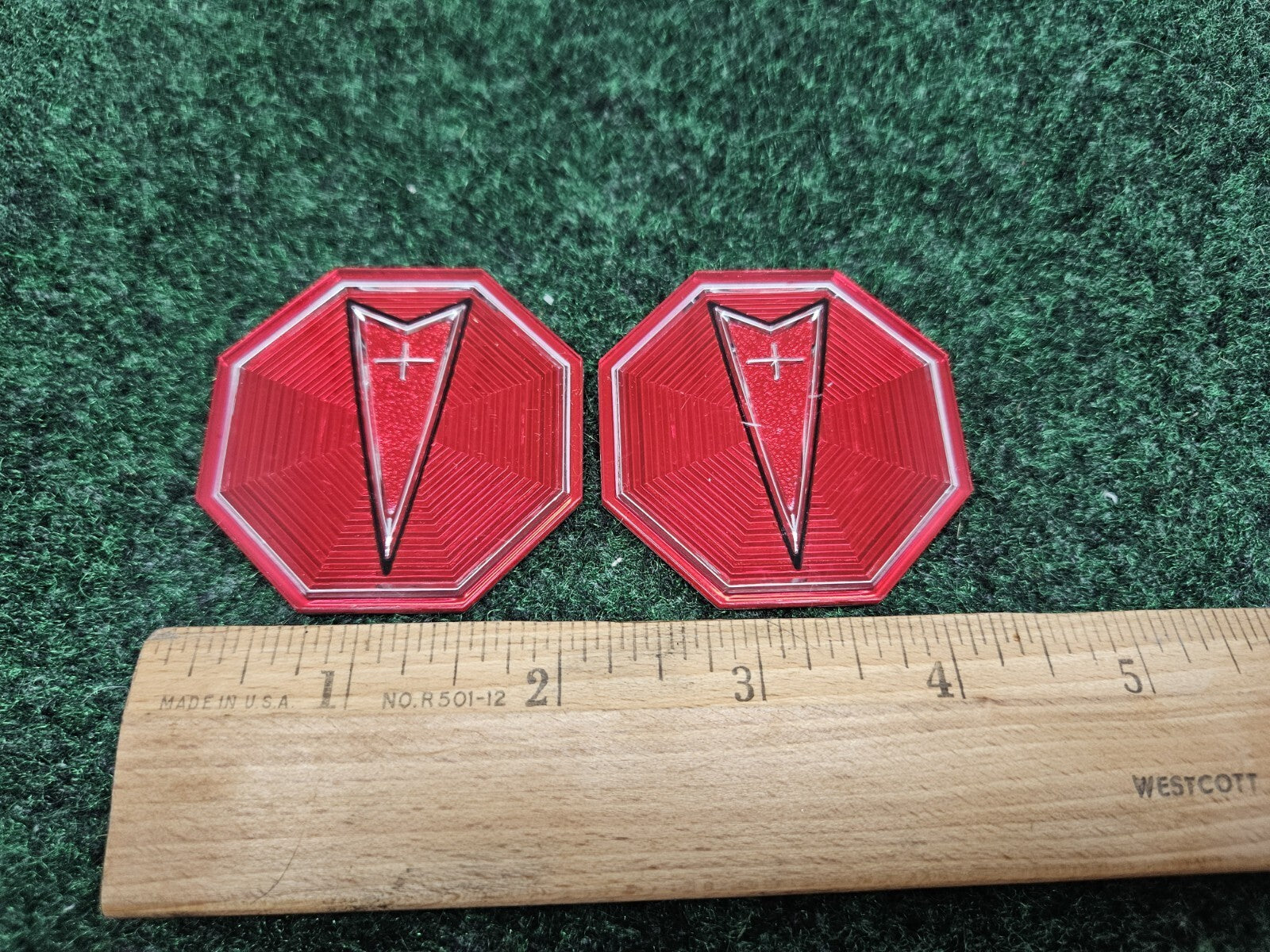 (2) Pontiac OEM 1970's 1980's NOS Wheel Rim Insert Emblem Badge Logo Name 527078