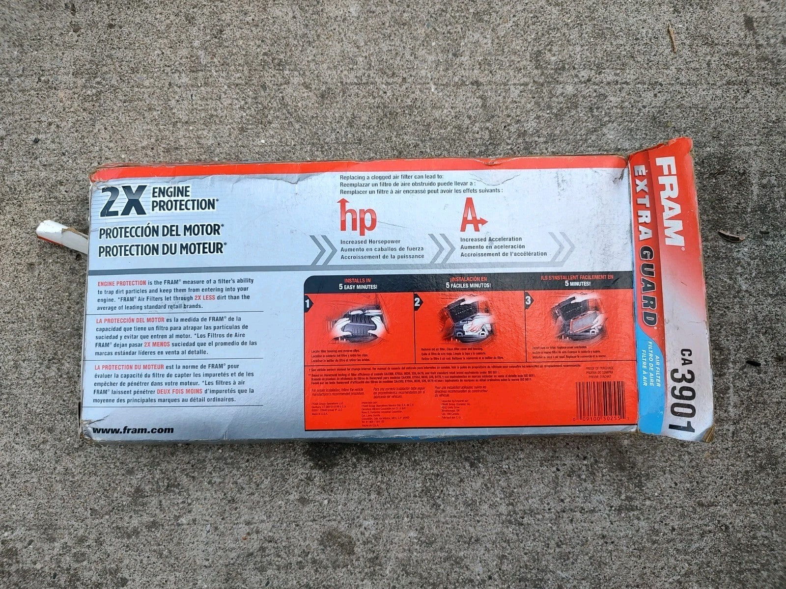 FRAM Extra Guard Air Filter CA3901 - 12,000 Miles, 2X Engine Protection JT3