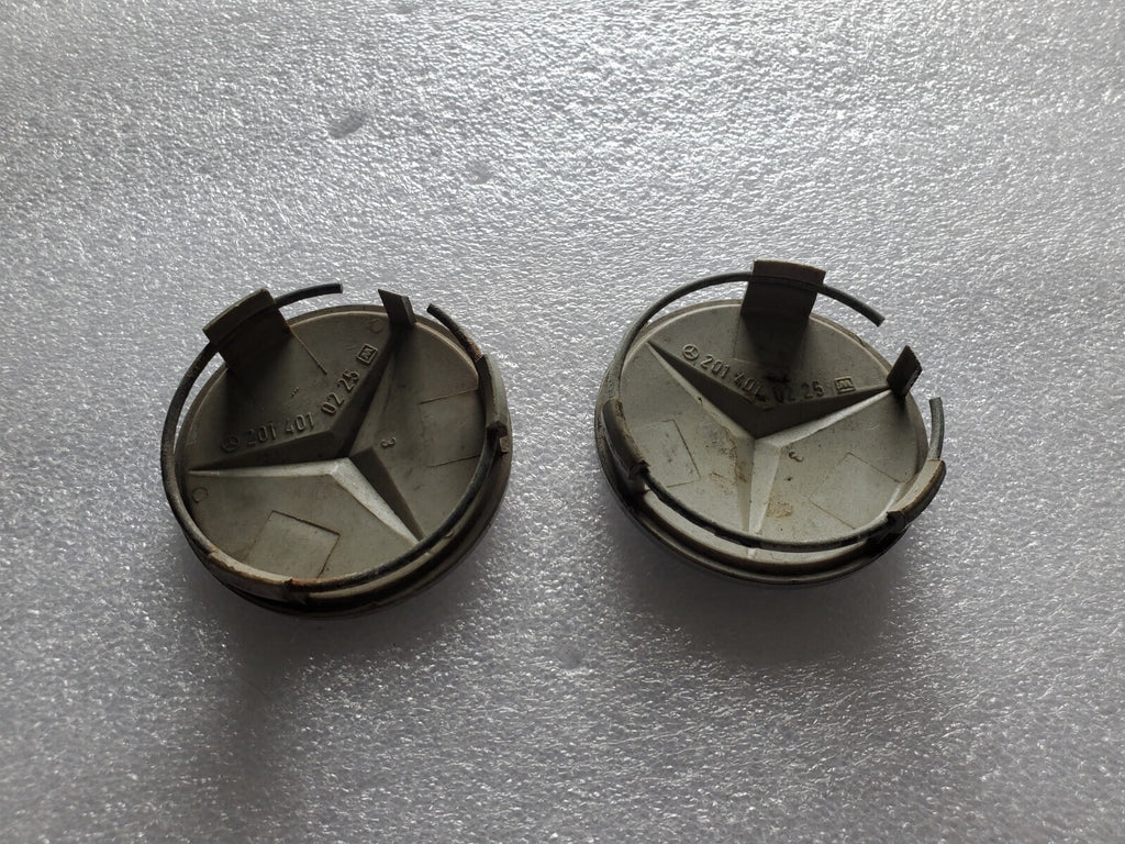 (2) Mercedes Benz OEM 1984-2016 Silver Center Cap Hub Cover 201 401 02 25 2L8