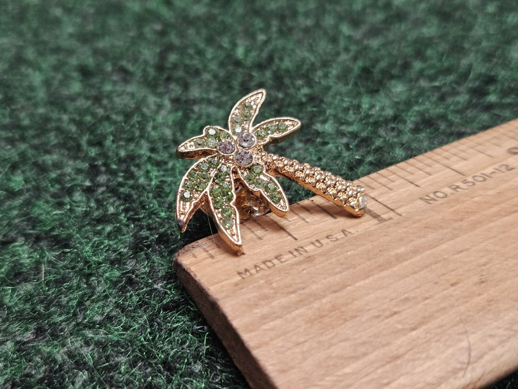 Gemstone Palm Tree Gold Tone Lapel Pin Brooch Button