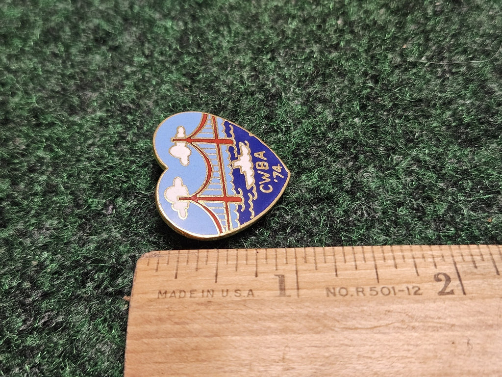 Vintage BOWLING PIN PINBACK Heart Shaped - '74 CWBA