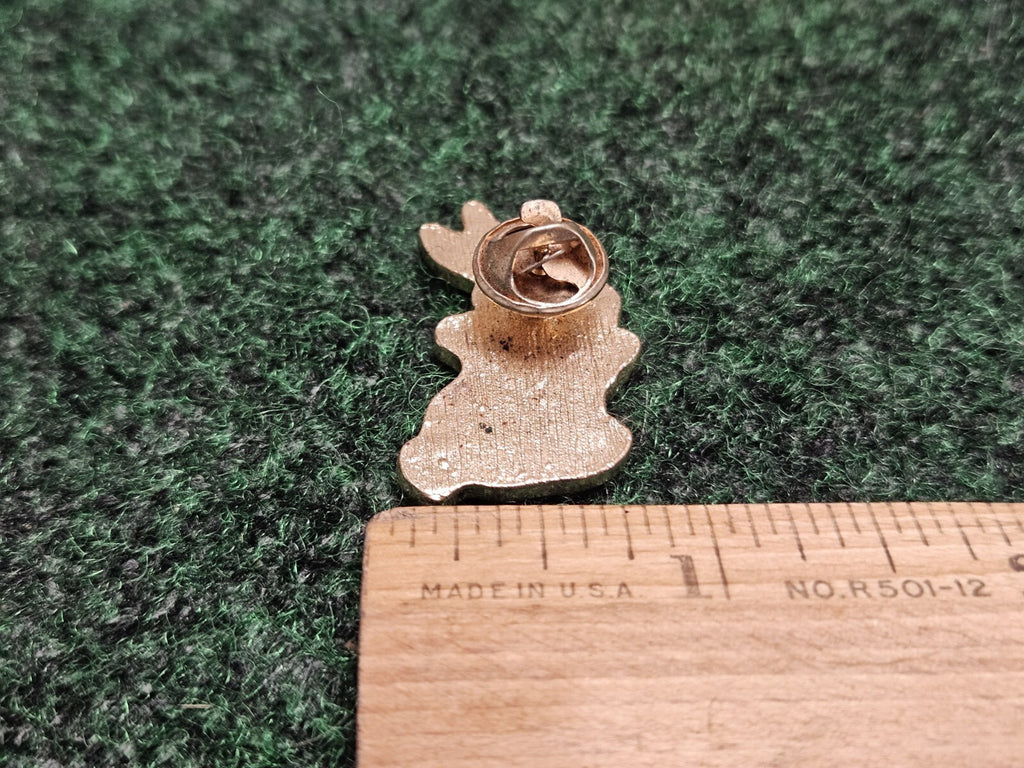 White Bunny Rabbit with Red Bow Brooch Lapel Hat Pin Enamel on Gold Tone Metal