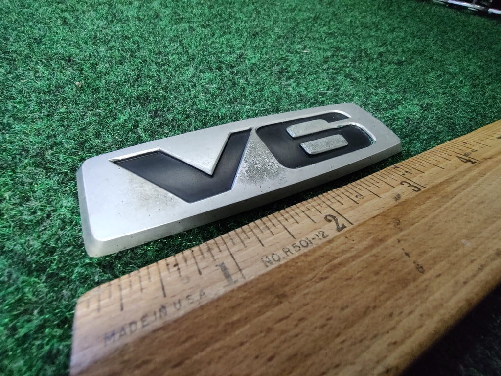 V6 Silver 3.75" Emblem Badge Logo Nameplate Name Plate OEM 5S6