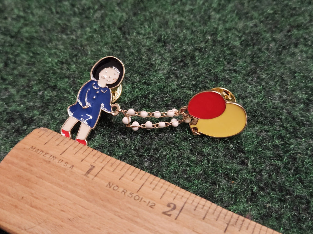 Girl With Balloon Pin Enamel Lapel Brooch