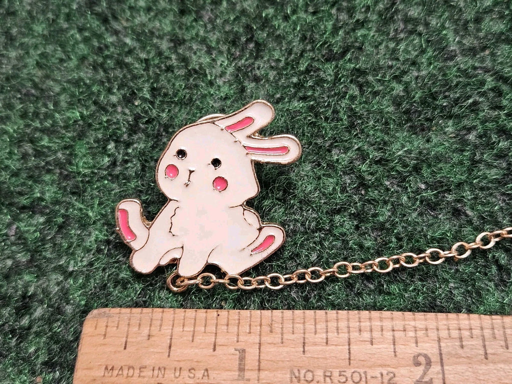 Bunny Rabbit and Dangling Carrot Charm Lapel Pin Attached with Chain