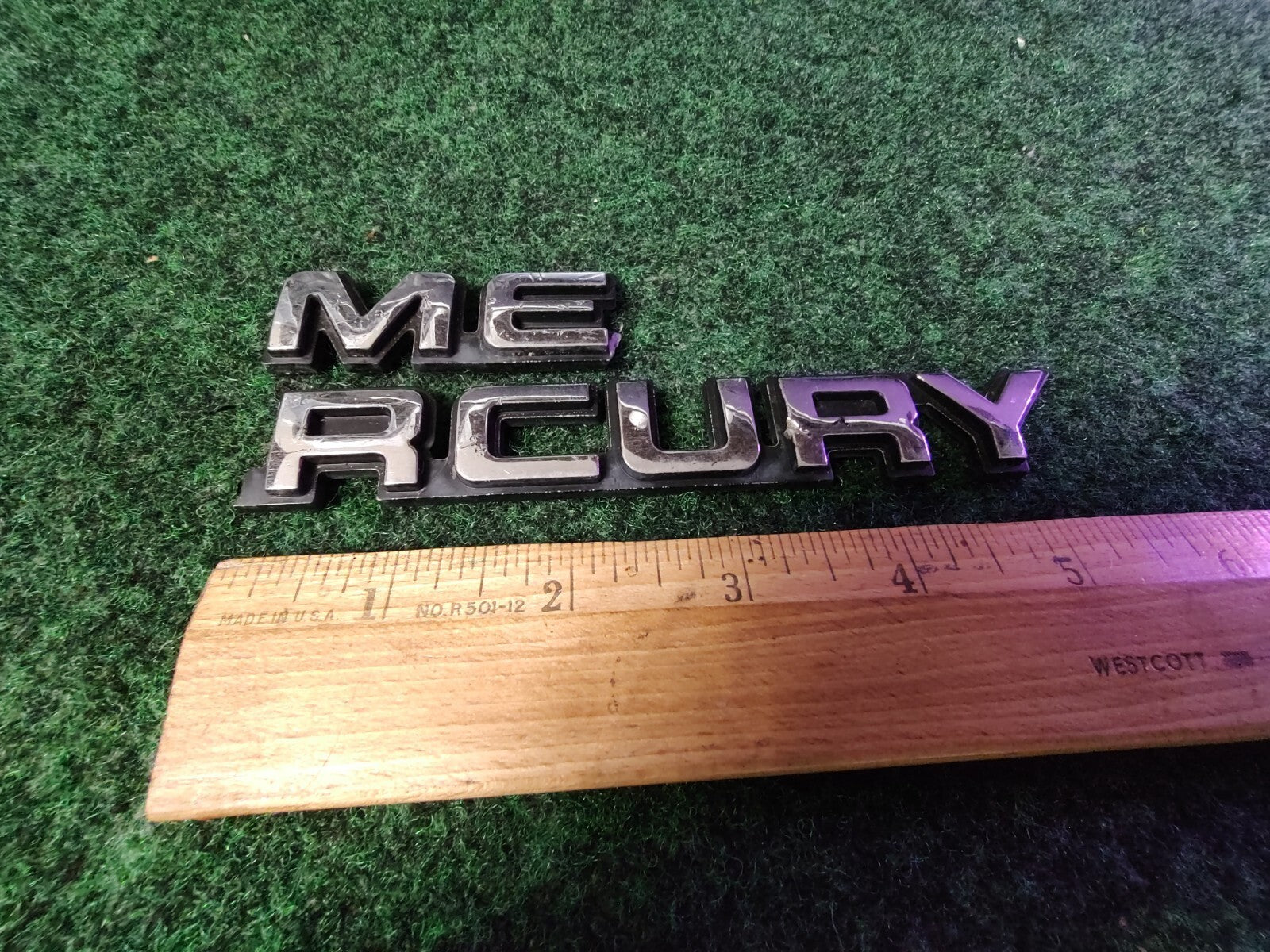 Mercury Name Plate Nameplate Emblem Logo Badge Rear Panel Chrome CRACKED 6S4